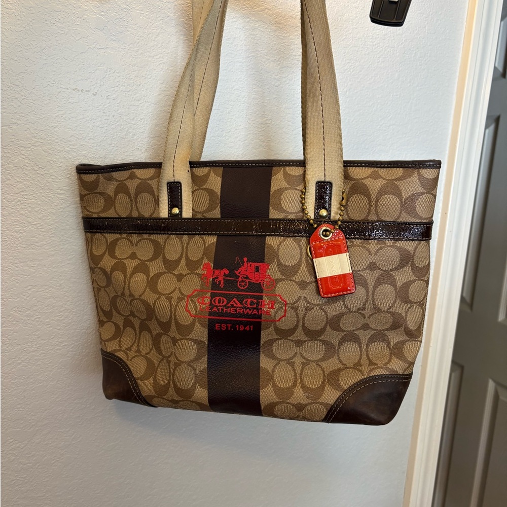 Coach Brown and Tan Signature Bag